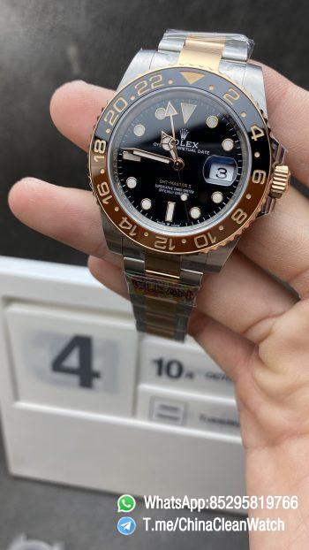 Clean Factory Watch Rolex GMT Master II 126711CHNR Black Brown Ceramic Black Dial RG Steel Two Tone Bracelet Super Clone 3285 Movement