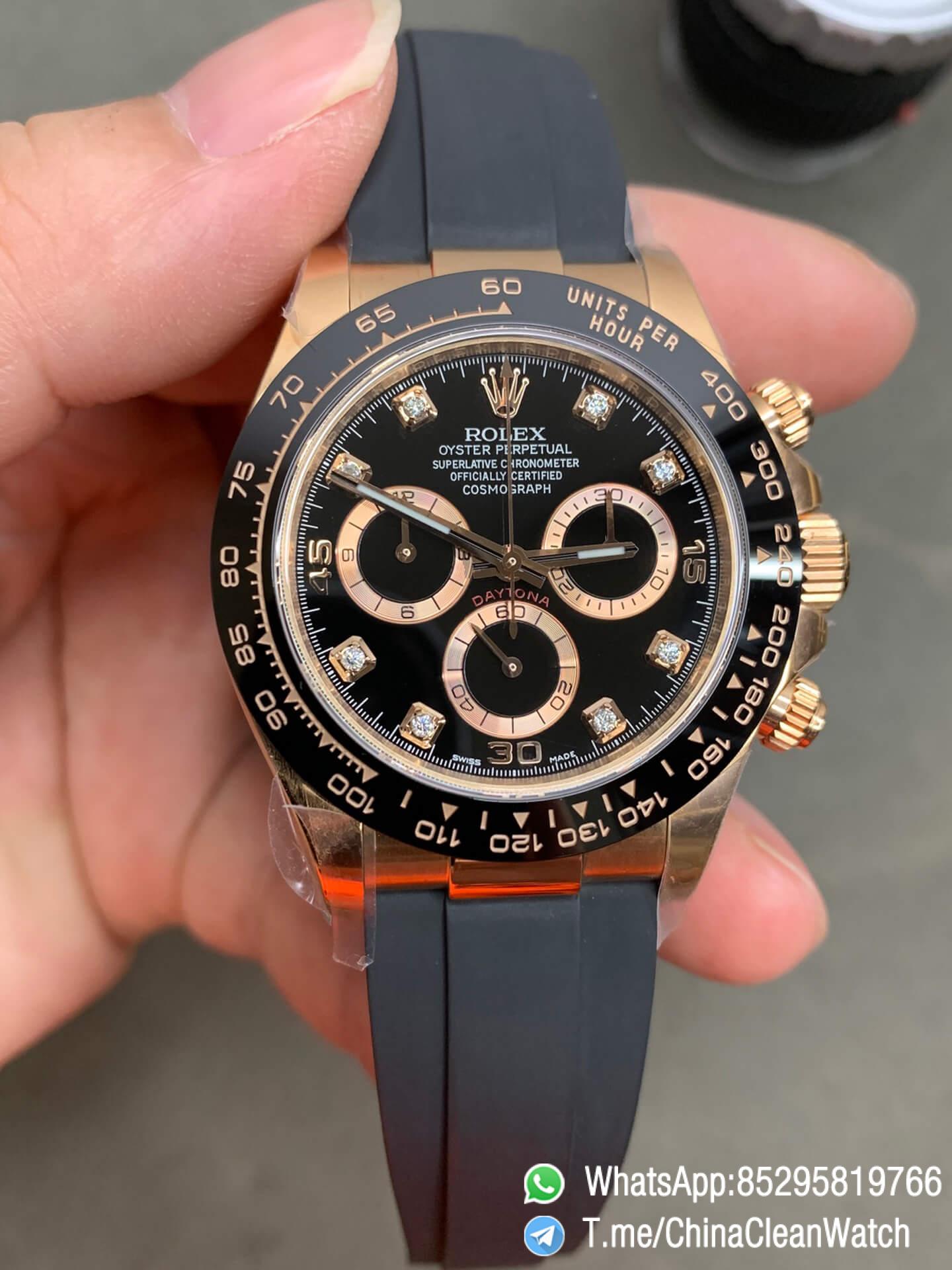 CF Daytona 116515 Rose Gold Case Black Dial with Diamonds Markers on Oysterflex Strap DanDong 4130 Movement 00 CF Daytona 116515 Rose Gold Case Black Dial with Diamonds Markers on Oysterflex Strap DanDong 4130 Movement 00