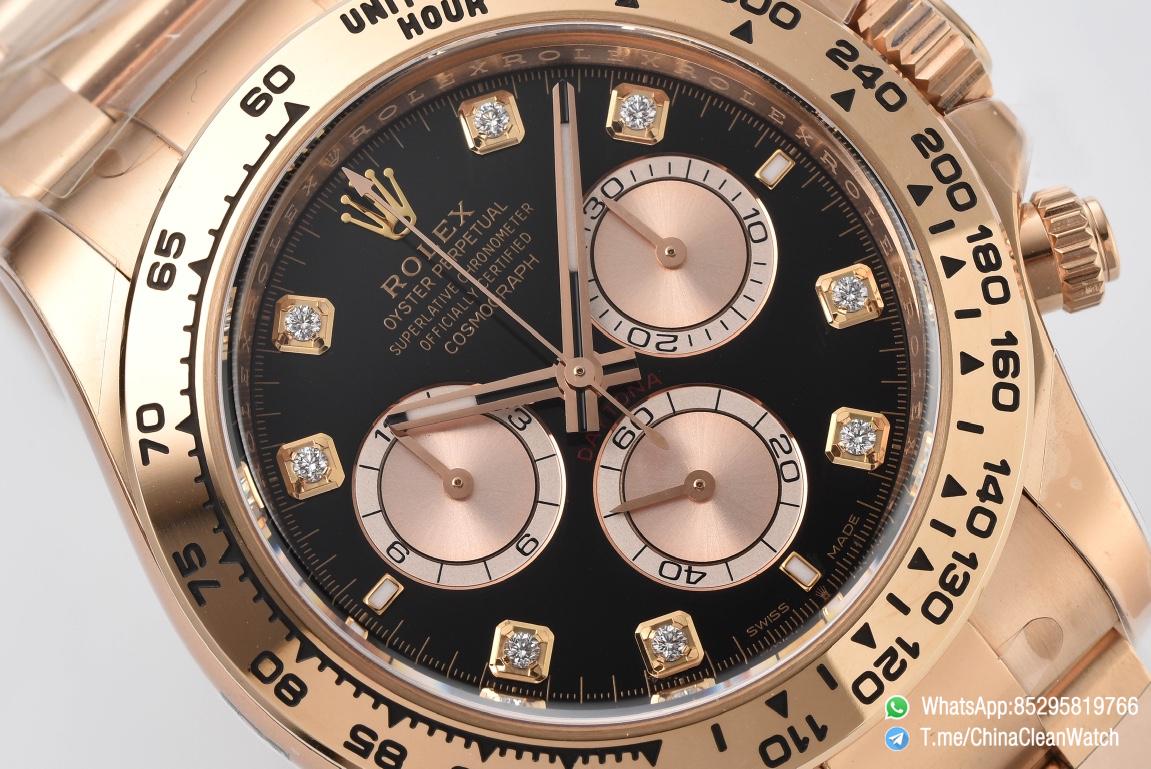 Clean Factory Daytona 126505 Rose Gold Case Bracelet Bright Black and Sundust Set with Diamonds Dial SH4131 Movement 03 Clean Factory Daytona 126505 Rose Gold Case Bracelet Bright Black and Sundust Set with Diamonds Dial SH4131 Movement 03