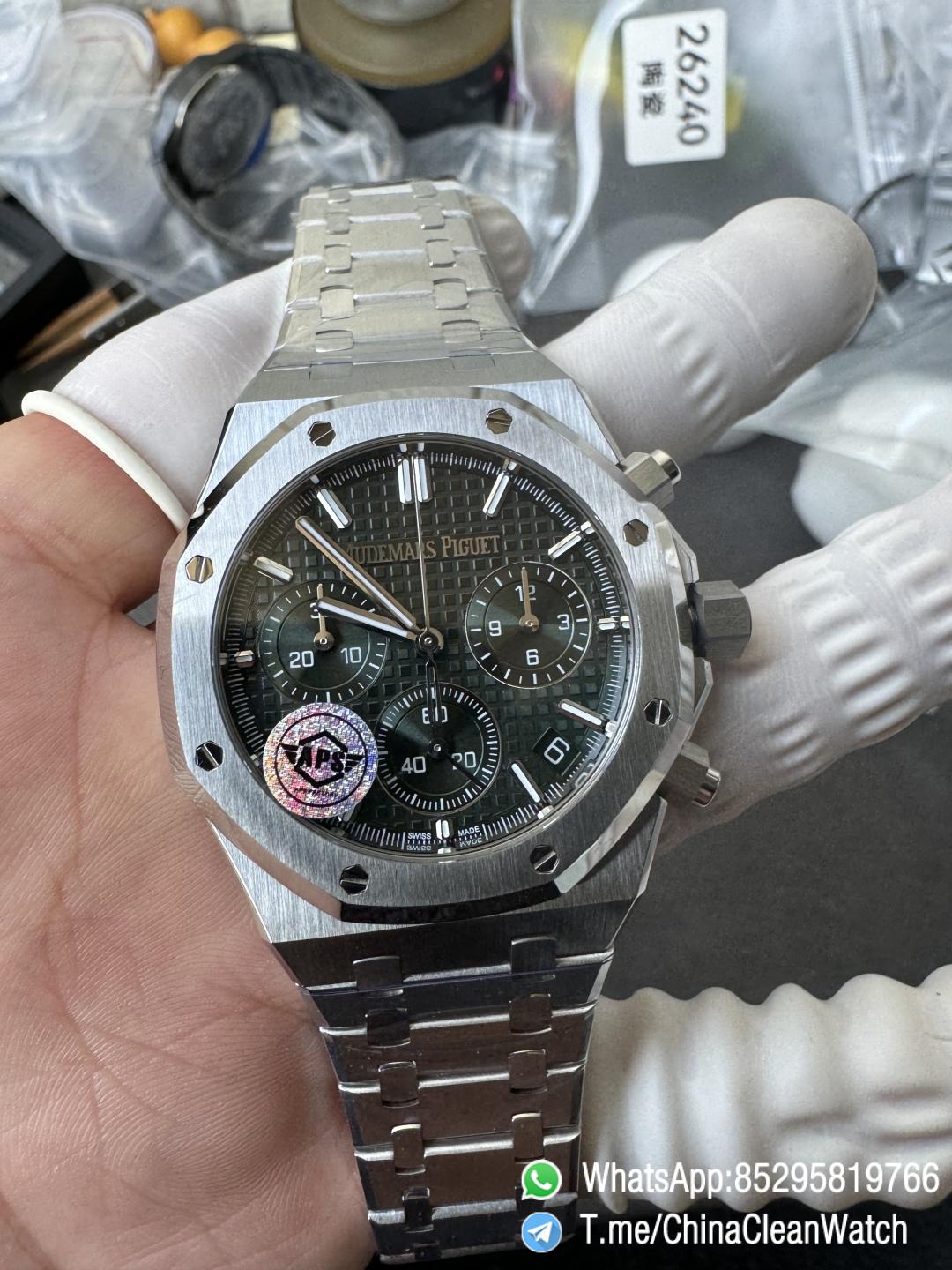 APS Factory Super Clone AP Royal Oak Chrono 26240 Green Dial on Stainless Steel Case and Bracelet SuperClone 4401 Movement 01 APS Factory Super Clone AP Royal Oak Chrono 26240 Green Dial on Stainless Steel Case and Bracelet SuperClone 4401 Movement 01