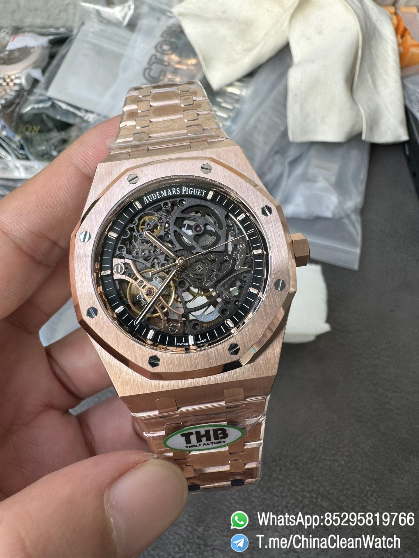 THB Factory Super Clone Royal Oak Openworked 15407 41mm Skeleton Dial Rose Gold Case and Bracelet SA3132 V2 01 THB Factory Super Clone Royal Oak Openworked 15407 41mm Skeleton Dial Rose Gold Case and Bracelet SA3132 V2 01