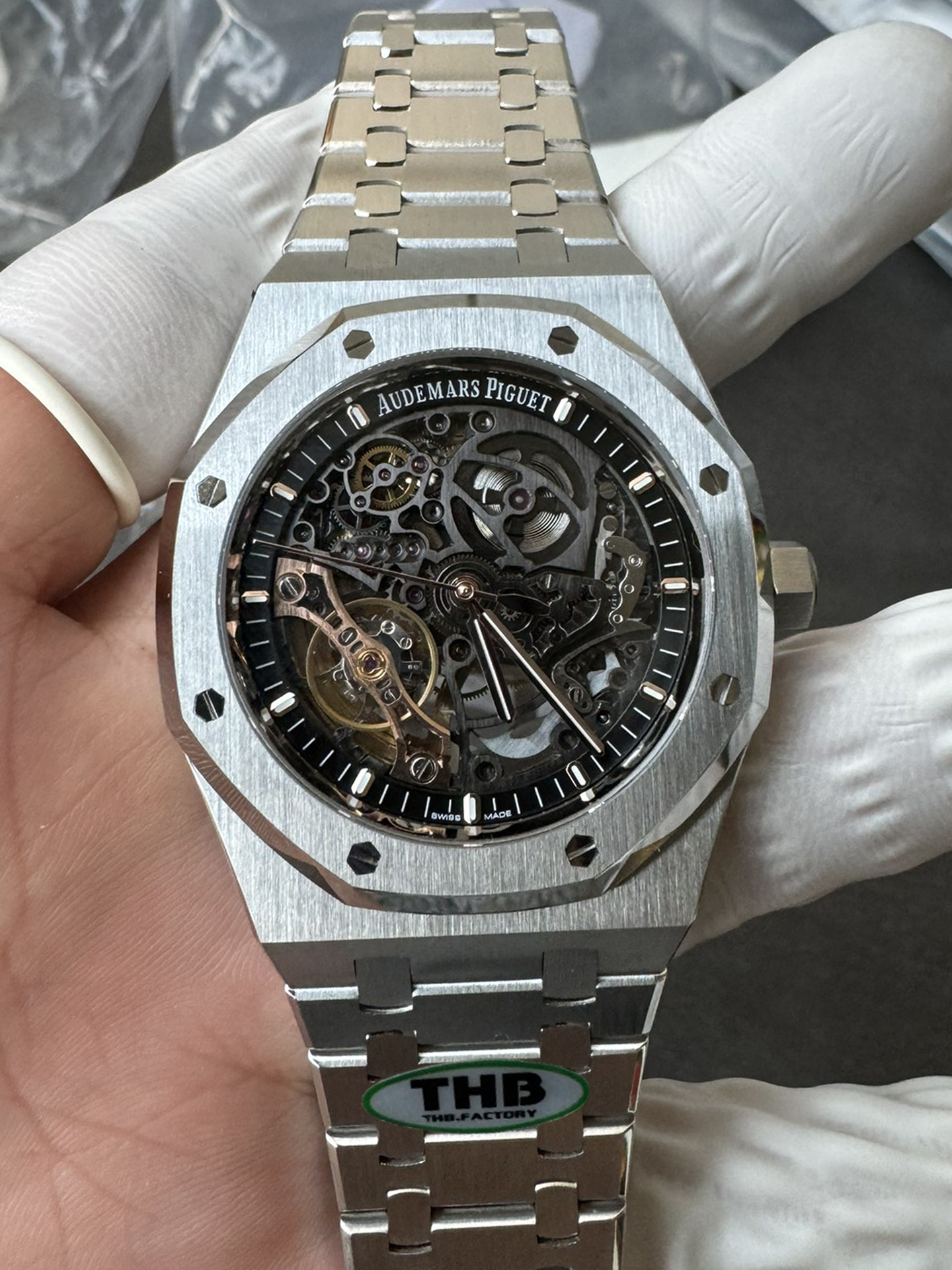 THB Factory Super Clone Royal Oak Openworked 15407 41mm Skeleton Dial Stainless Steel Case and Bracelet SA3132 V2 000 THB Factory Super Clone Royal Oak Openworked 15407 41mm Skeleton Dial Stainless Steel Case and Bracelet SA3132 V2 000