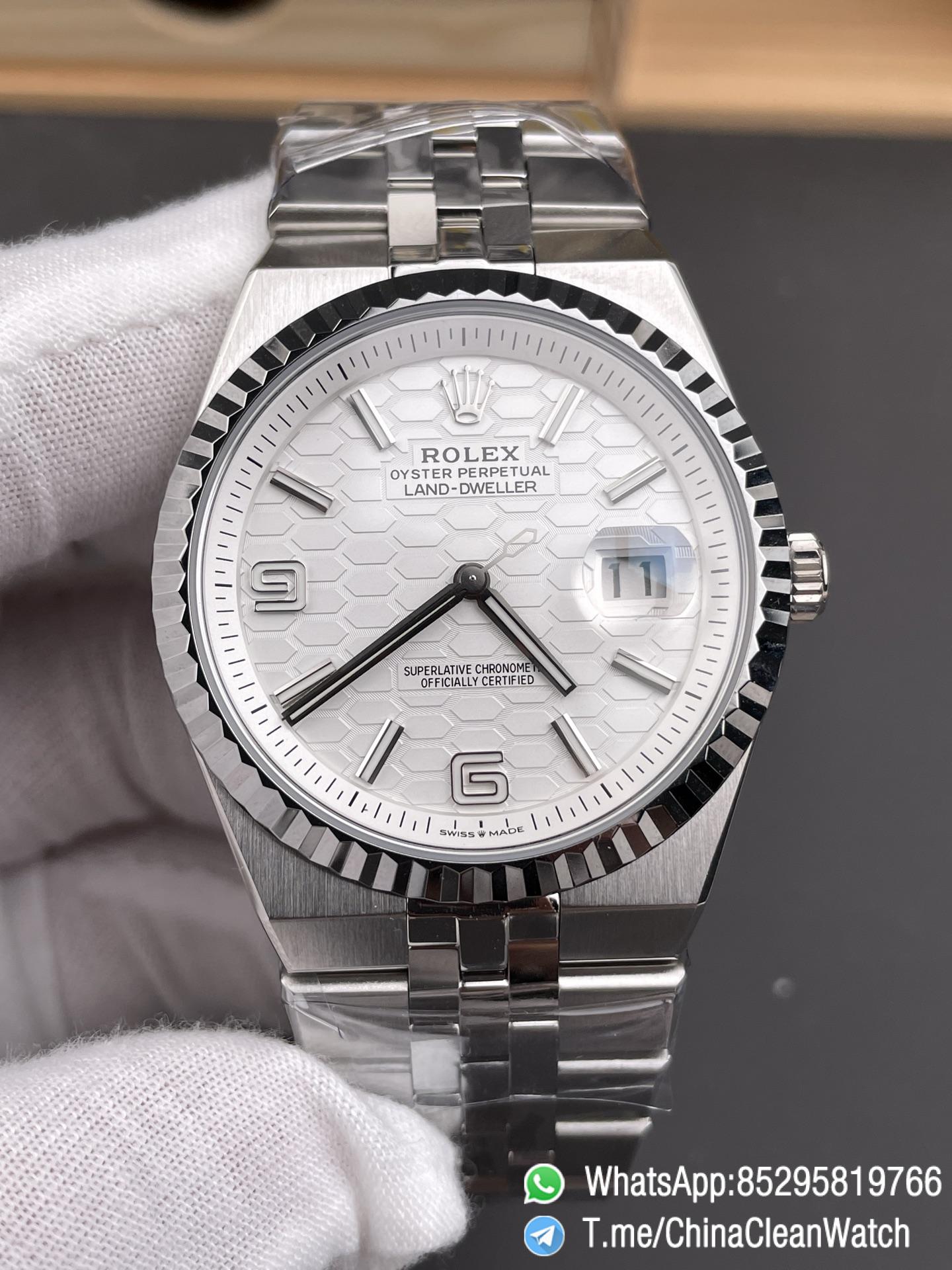 ESF Super Clone Land Dweller 127334 0001 Honeycomb Motif White Dial 40mm SuperClone 7135 Movement Jubilee Bracelet 03 ESF Super Clone Land Dweller 127334 0001 Honeycomb Motif White Dial 40mm SuperClone 7135 Movement Jubilee Bracelet 03
