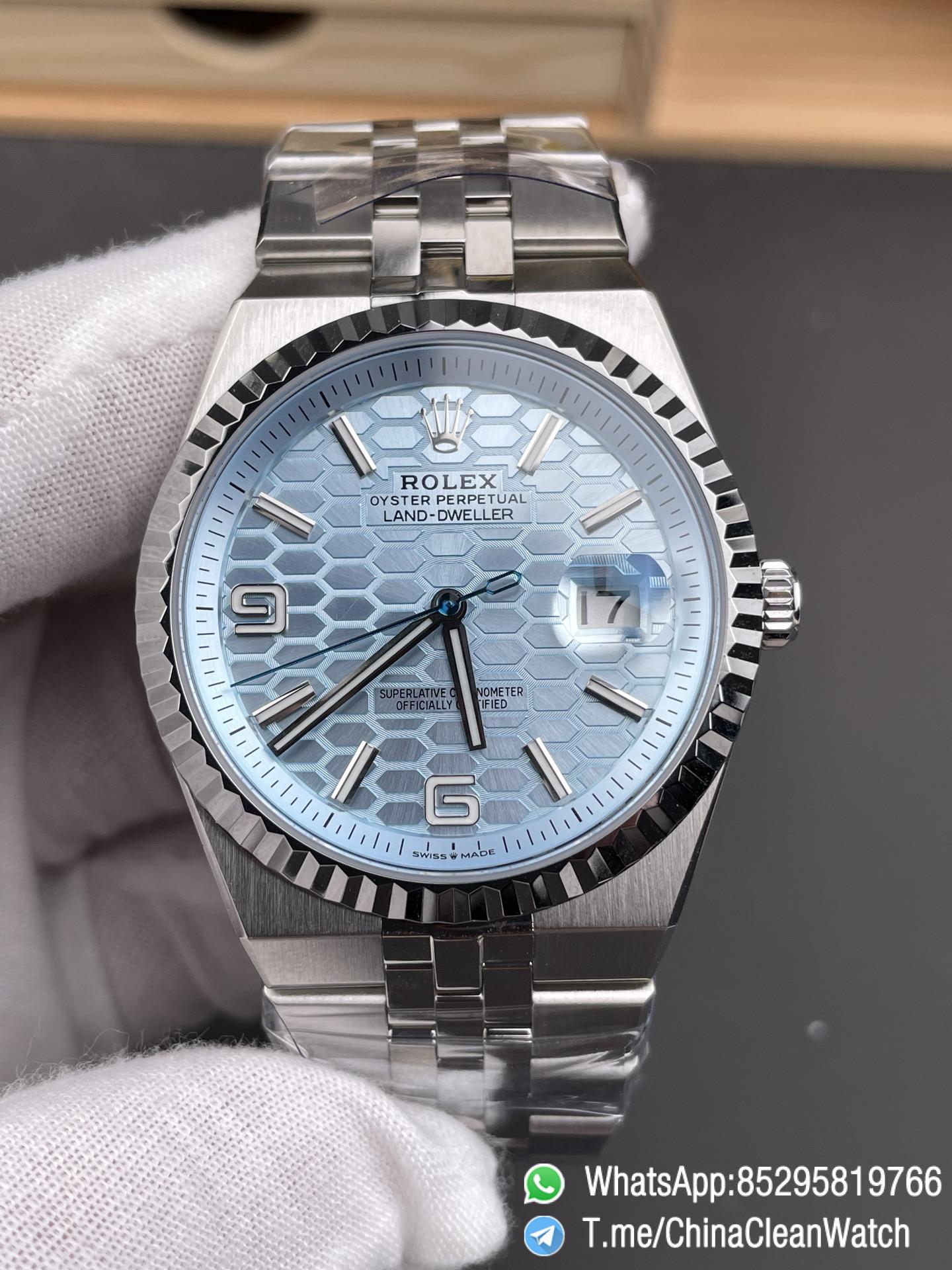 ESF Super Clone Land Dweller 127336 0001 Honeycomb Motif Blue Dial 40mm SuperClone 7135 Movement Jubilee Bracelet 03 ESF Super Clone Land Dweller 127336 0001 Honeycomb Motif Blue Dial 40mm SuperClone 7135 Movement Jubilee Bracelet 03